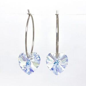 crystal heart silver hoop earrings