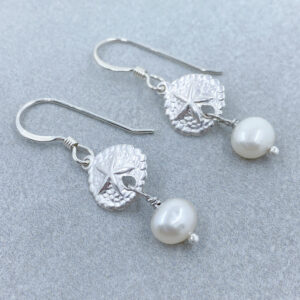 sterling silver freshwater pearl sand dollar earrings