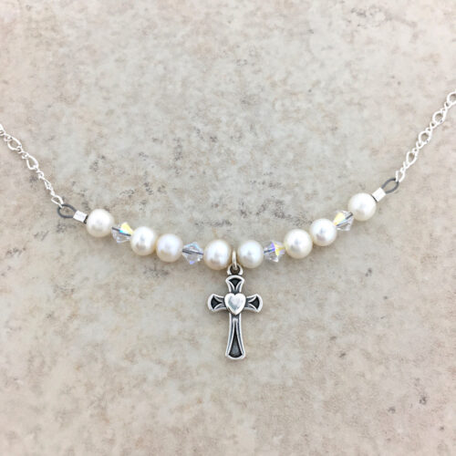 childrens pearl cross necklace