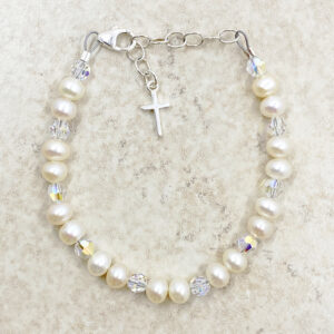 childrens pearl cross bracelet