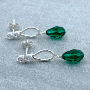 sterling silver emerald crystal teardrop earrings