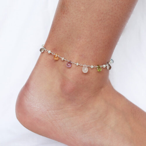 sterling silver gemstone anklet