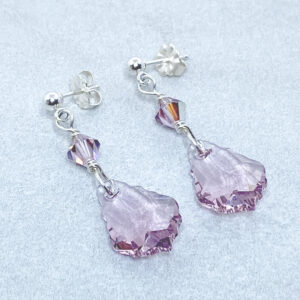 light amethyst crystal silver post earrings