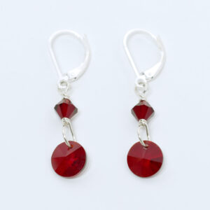 red crystal silver earrings