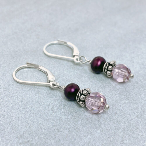 purple freshwater pearl silver earrings