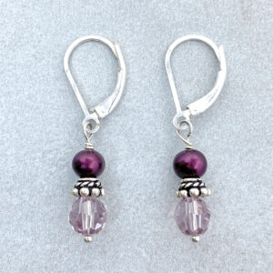 purple freshwater pearl silver earrings