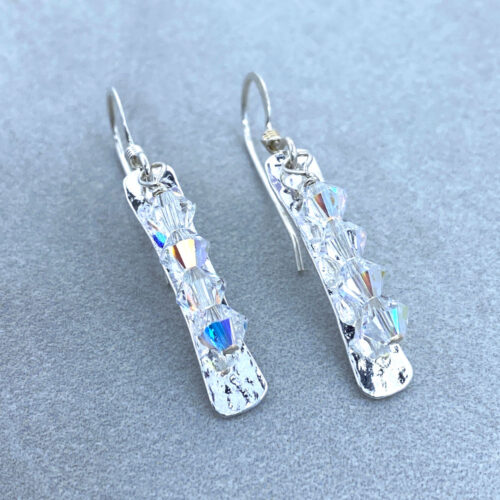 linear crystal sterling silver earrings