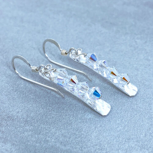 linear crystal sterling silver earrings