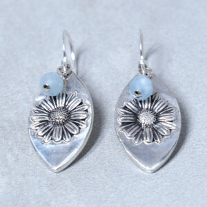 aquamarine silver daisy earrings