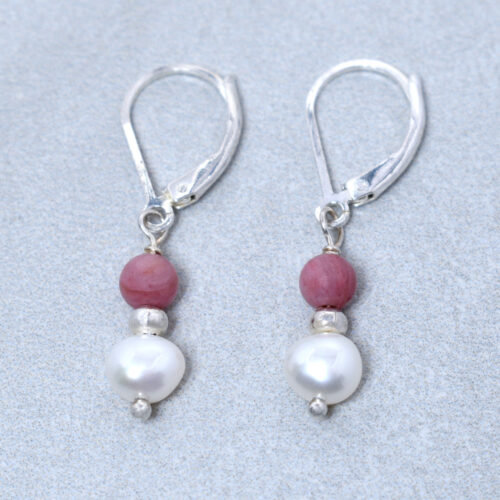 rhodonite and pearl silver earrings