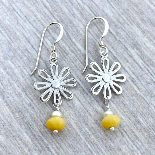 honey jade sterling silver daisy earrings