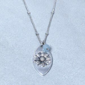 aquamarine silver daisy pendant necklace