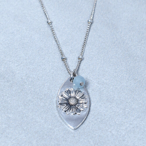 aquamarine silver daisy pendant necklace