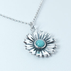 amazonite silver flower pendant necklace