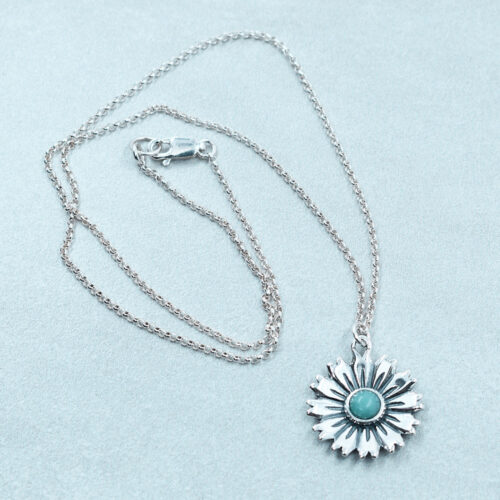 amazonite silver flower pendant necklace