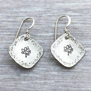 stamped silver tree earrings