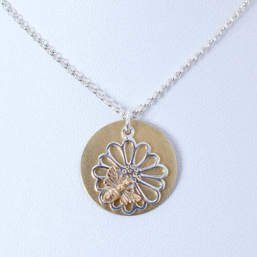 honey bee brass and silver necklace