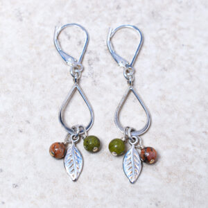 Sterling silver gemstone leaf earrings