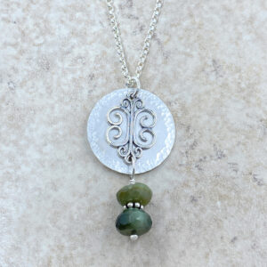 Sterling silver green cats eye necklace