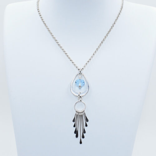 sterling silver aquamarine crystal fringe necklace