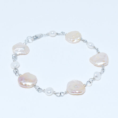 Sterling silver coin pearl wire wrapped bracelet