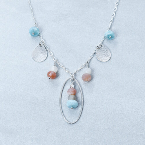 sterling silver larimar and moonstone necklace