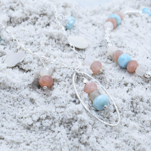 sterling silver larimar and moonstone necklace