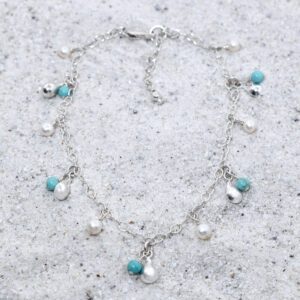 sterling silver turquoise and pearl anklet