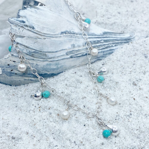 sterling silver turquoise and pearla anklet