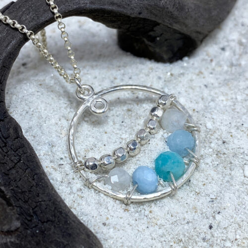 sterling silver amazonite and aquamarine gemstone necklace