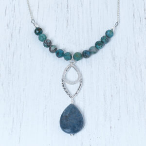 sterling silver chrysocolla and apatite necklace