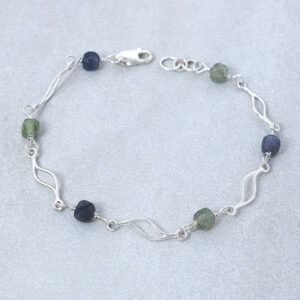 sterling silver iolite and green apatite bracelet