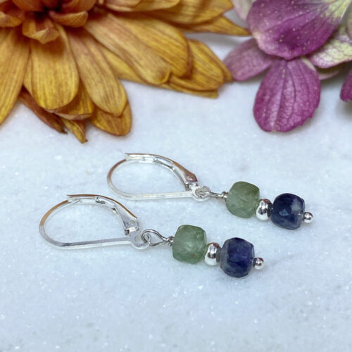 sterling silver iolite and green apatite earrings