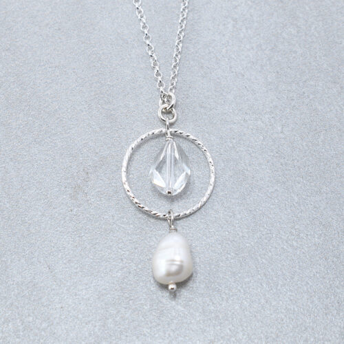 sterling silver crystal and pearl necklace