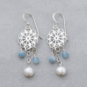 sterling silver aquamarine and pearl flower earrings