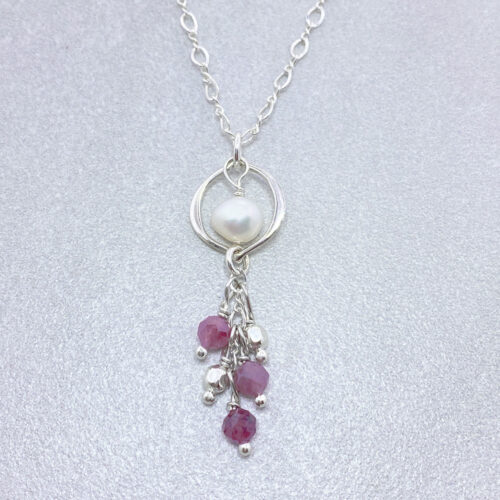 sterling silver ruby and pearl necklace