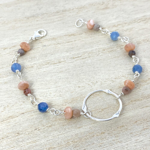 sterling silver kyanite and sunstone wire wrap bracelet