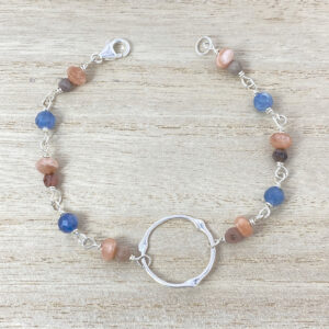 sterling silver kyanite and sunstone wire wrap bracelet