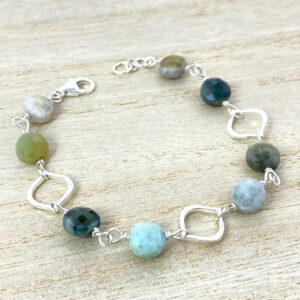 sterling silver green burma jade wire wrap bracelet