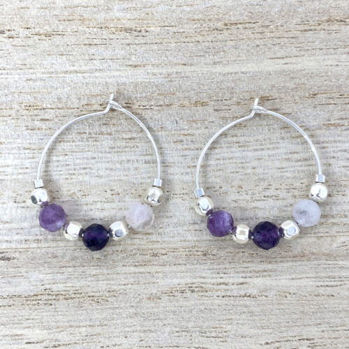 sterling silver purple fluorite hoop earrings