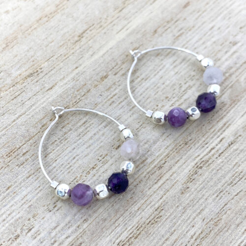 sterling silver purple fluorite hoop earrings