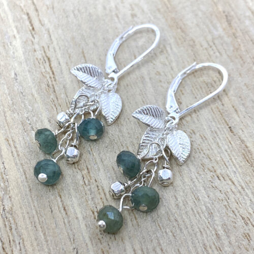 sterling silver green apatite leaf earrings