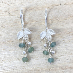 sterling silver green apatite leaf earrings