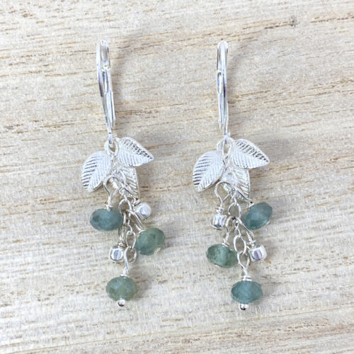 sterling silver green apatite leaf earrings