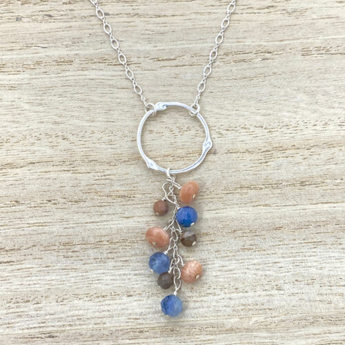 Sterling silver kyanite and sunstone drop necklace