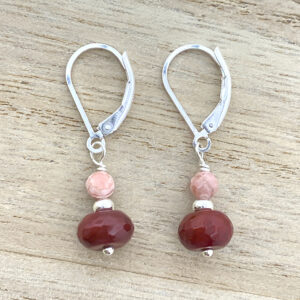 fire agate and rhodochrosite sterling silver earrings