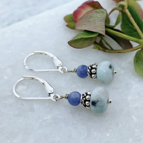 kiwi jasper and tanzanite quartz gemstone earrings