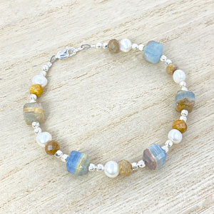 blue calcite and pearl sterling silver bracelet