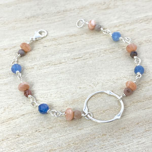 kyanite and sunstone sterling silver bracelet