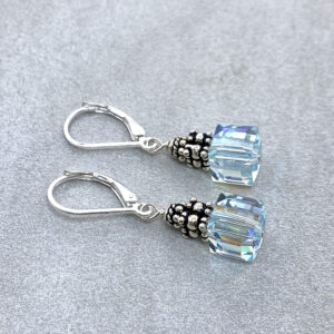 Sterling silver crystal cube earrings